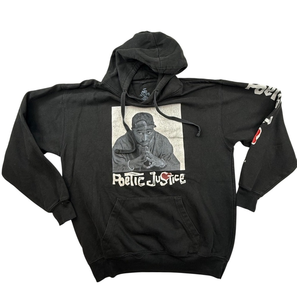 Poetic Justice Tupac Shakur Graphic Hoodie Black Cotton Blend Men's M‎